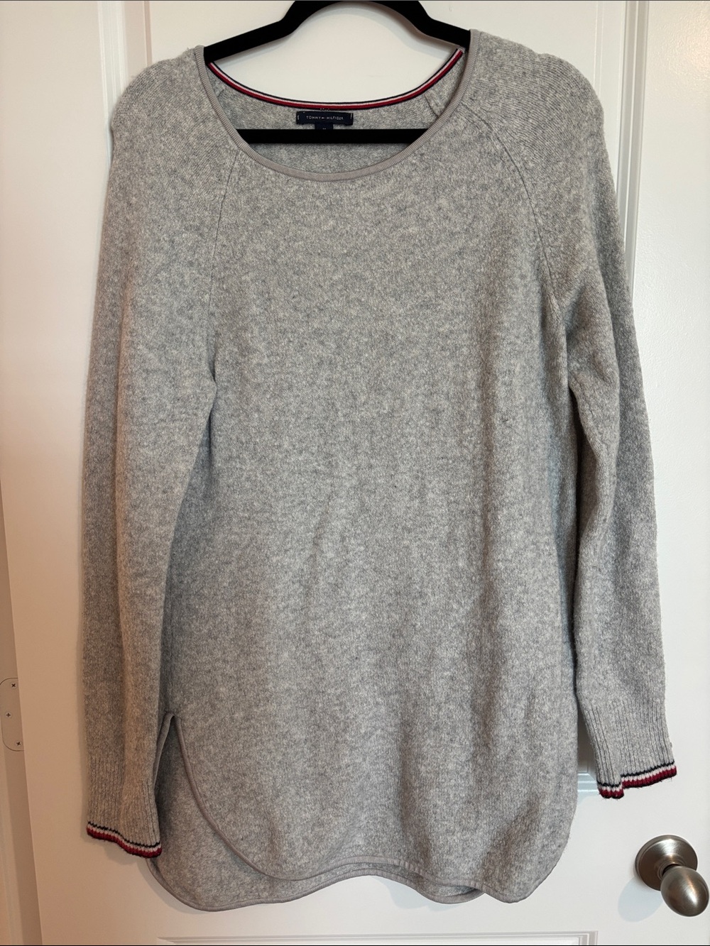 Tommy Hilfiger Light Gray Crewneck Sweater dress or tunic with Contrast Trim